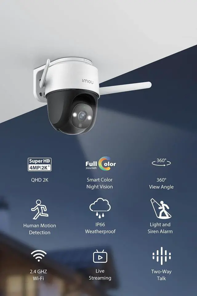 Alt view image 2 of 7 - Imou Security Camera Outdoor with Floodlight and Sound Alarm, 4MP QHD Pan/Tilt 2.4G Wi-Fi Camera, IP66 Weatherproof 2.5K Bullet Camera, Full Color Night Vision IP Camera with 2-way Talk, Cruiser