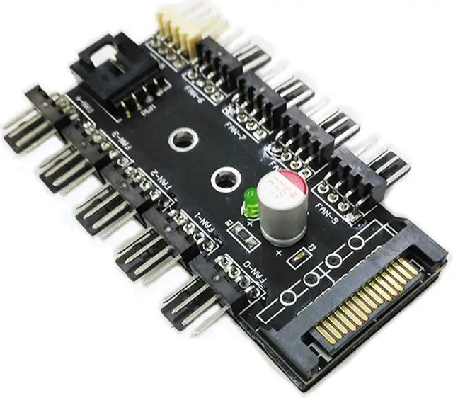Main image of Vibob Chassis Fan Hub CPU Cooling HUB 10 Port 12V 3Pin/4 Pin Fan PWM Fan Hub Controller power from SATA Interface
