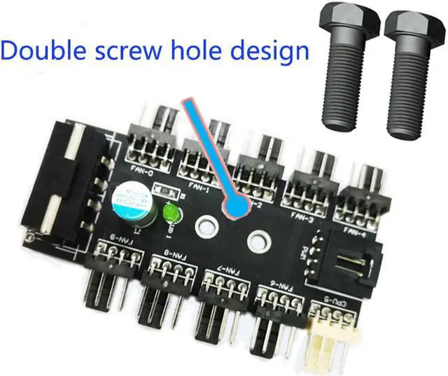 Alt view image 4 of 6 - Vibob Chassis Fan Hub CPU Cooling HUB 10 Port 12V 3Pin/4 Pin Fan PWM Fan Hub Controller Power from Molex 4Pin Interface