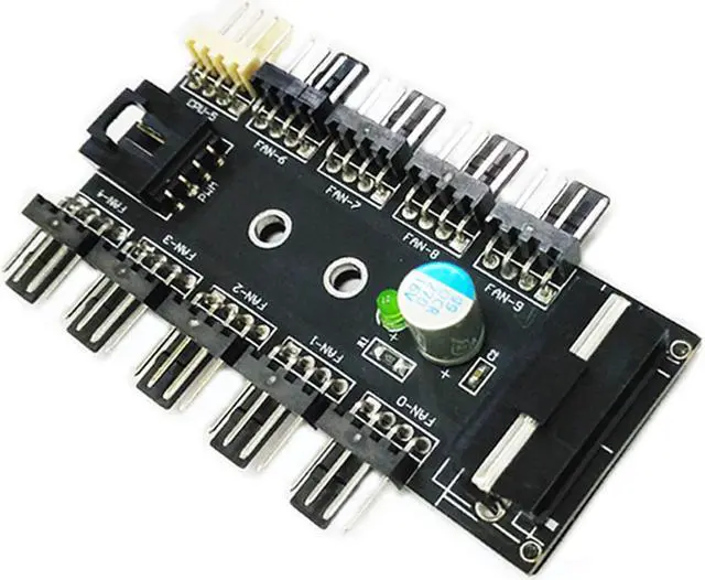 Main image of Vibob Chassis Fan Hub CPU Cooling HUB 10 Port 12V 3Pin/4 Pin Fan PWM Fan Hub Controller Power from Molex 4Pin Interface