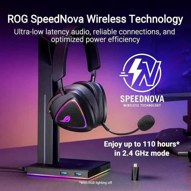 Alt view image 3 of 4 - ASUS ROG Delta II Wireless Gaming Headset (BT, ROG SpeedNova 2.4GHz, 3.5mm, 110HR Battery, DualFlow Audio, for PC, Switch, PS5, Xbox)- Black