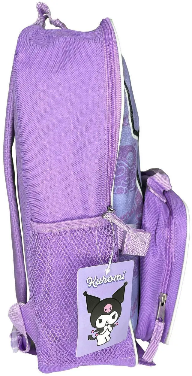 Alt view image 3 of 4 - Hello Kitty Kuromi 16" Purple School Backpack and Rectangular Lunch Bag Attached