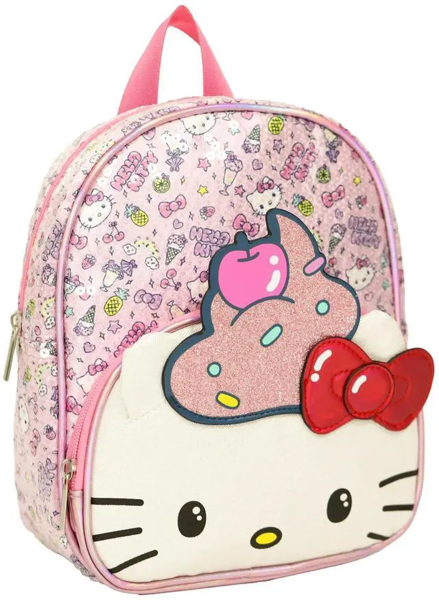 Main image of Sanrio Hello Kitty Sequined Cupcake Mini Backpack 9" Pink with Glitter for Girls