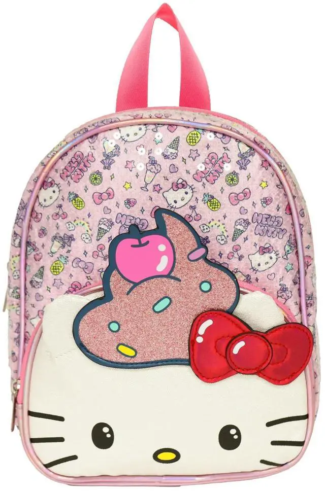 Alt view image 2 of 4 - Sanrio Hello Kitty Sequined Cupcake Mini Backpack 9" Pink with Glitter for Girls