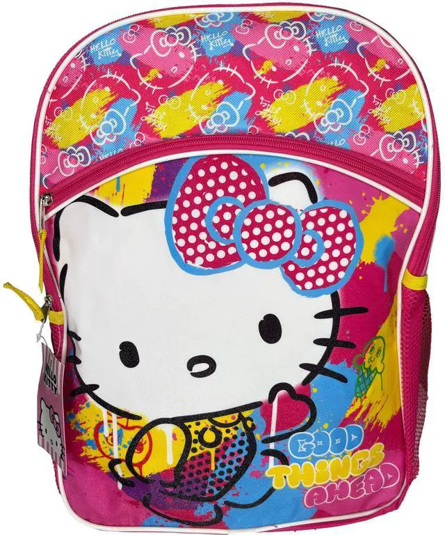 Alt view image 2 of 4 - Pink Hello Kitty Good Things Ahead 16" School Backpack with Front & side Pockets