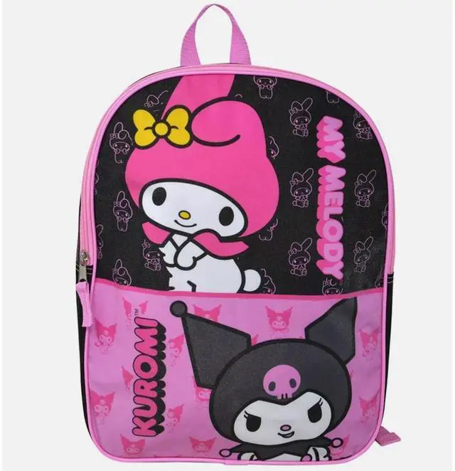 Main image of Hello Kitty Sanrio My Melody & Kuromi 15" inch Pink and Black School Backpack for Girls
