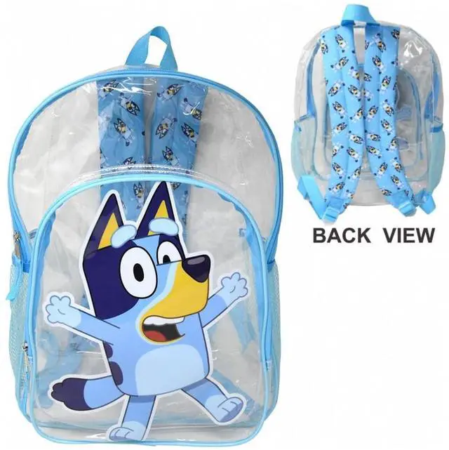Main image of Bluey 16" Clear Backpack for Kids, Transparent Bag with 2 Side Mesh Pockets