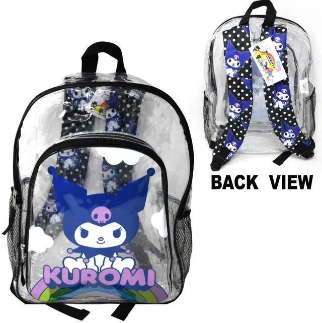 Main image of Hello Kitty 16" Kuromi Transparent Backpack with Front pocket, Black & Clear