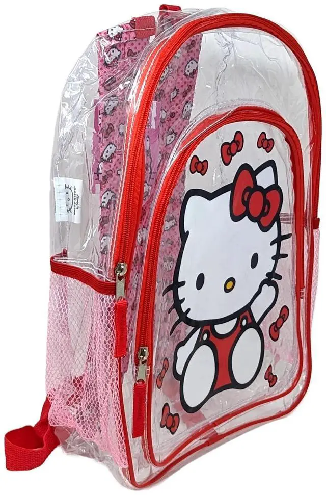 Alt view image 2 of 4 - Hello Kitty 16" Clear Backpack for Girls Transparent Bag with 2 Side Mesh Pockets