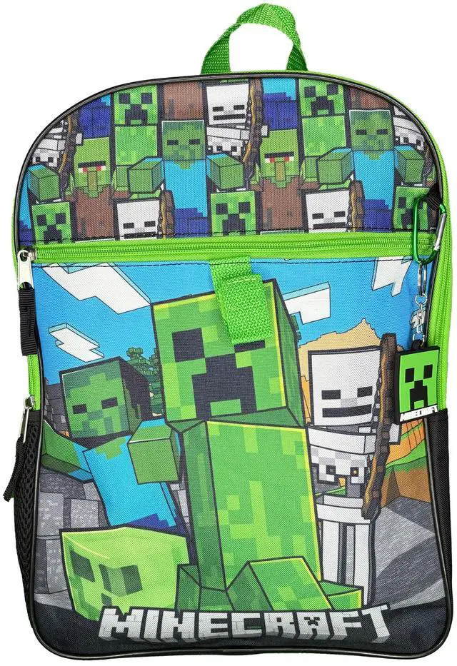 Alt view image 2 of 4 - Minecraft Kids School Backpack 16" 5PC Lunch Kit, Keychain, Metal Carabiner, Batman keychain, and utility case