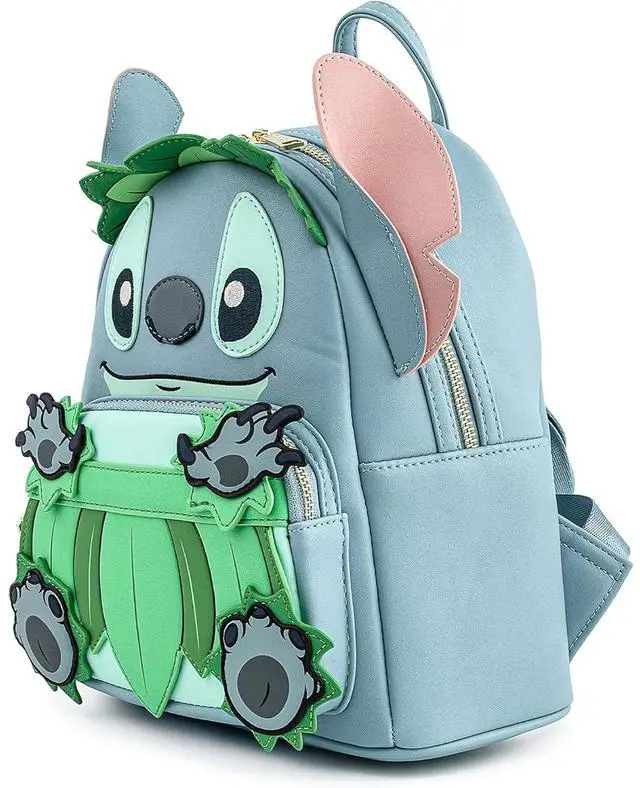 Alt view image 2 of 4 - Loungefly Disney 3D Stitch Luau Blue Mini Faux Leather Shell Backpack