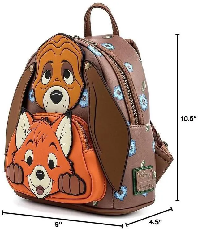 Alt view image 2 of 4 - Loungefly Disney Fox and Hound Brown Mini Faux Leather Backpack with Pockets