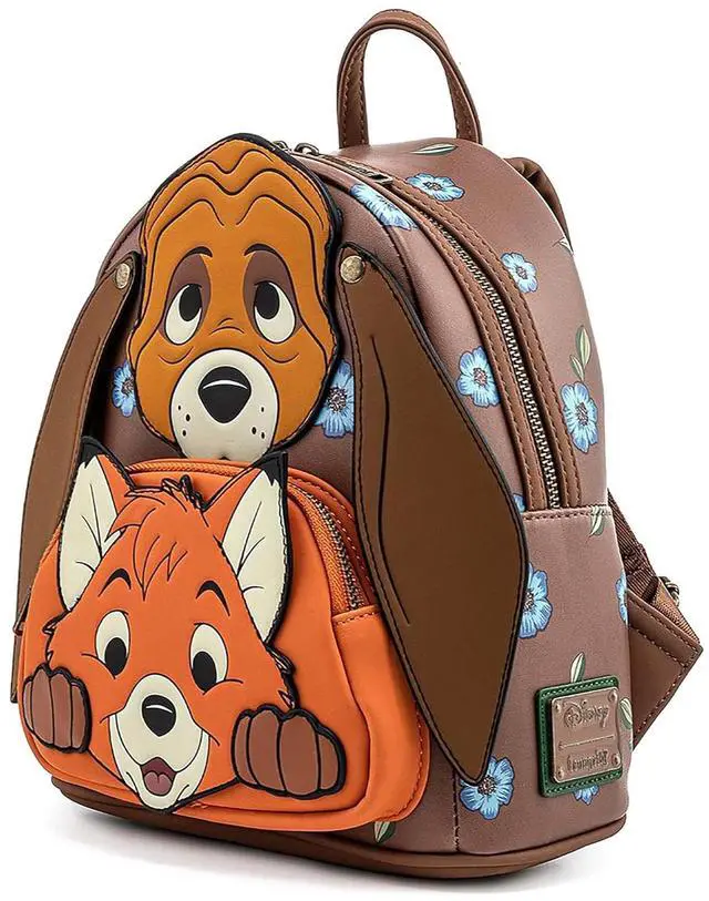 Alt view image 4 of 4 - Loungefly Disney Fox and Hound Brown Mini Faux Leather Backpack with Pockets