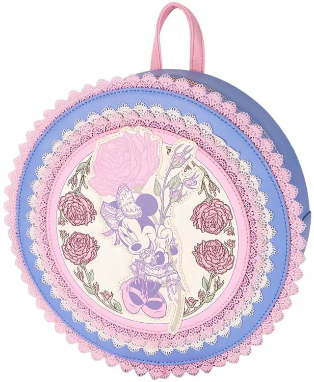 Alt view image 2 of 4 - Loungefly Disney Minnie Floral and Lace Round Pink Mini Backpack