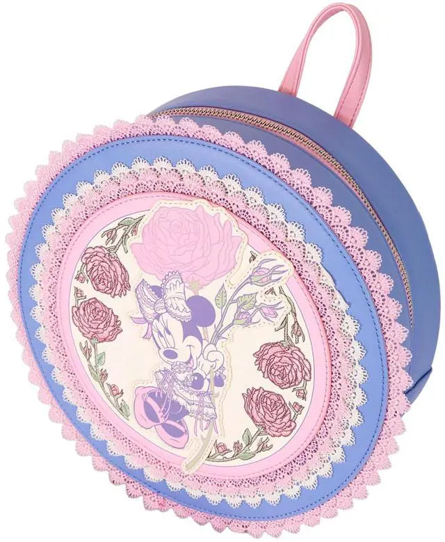 Alt view image 3 of 4 - Loungefly Disney Minnie Floral and Lace Round Pink Mini Backpack
