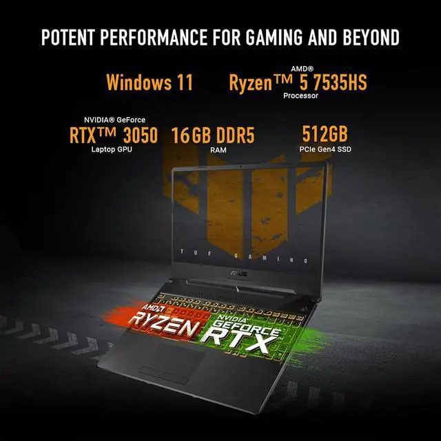 Alt view image 10 of 12 - TUF Gaming A15 FA506 FA506NC-DS53 15.6" Gaming Notebook - Full HD - AMD Ryzen 5 7535HS - 16 GB - 512 GB SSD - Graphite Black - AMD Chip - 1920 x 1080 - Windows 11 Home - In-plane Switching (IPS)