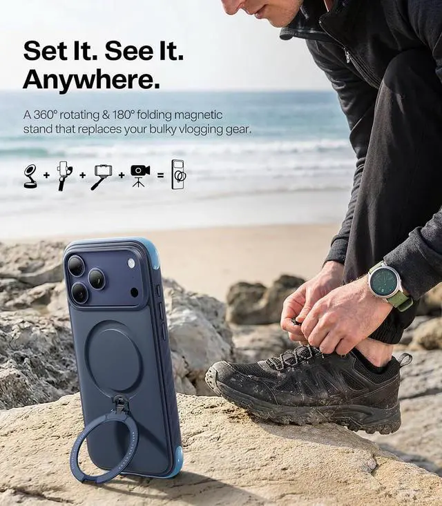 Alt view image 4 of 7 - TORRAS Q3 Rugged for iPhone 17 Pro Max Case with 360 Magnetic Stand, Fit for MagSafe, Microfiber Lining