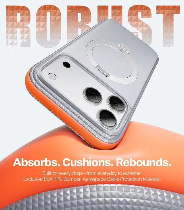 Alt view image 2 of 7 - TORRAS Q3 Rugged for iPhone 17 Pro Case with 360 Magnetic Stand, Fit for MagSafe, Microfiber Lining, Sunrise White