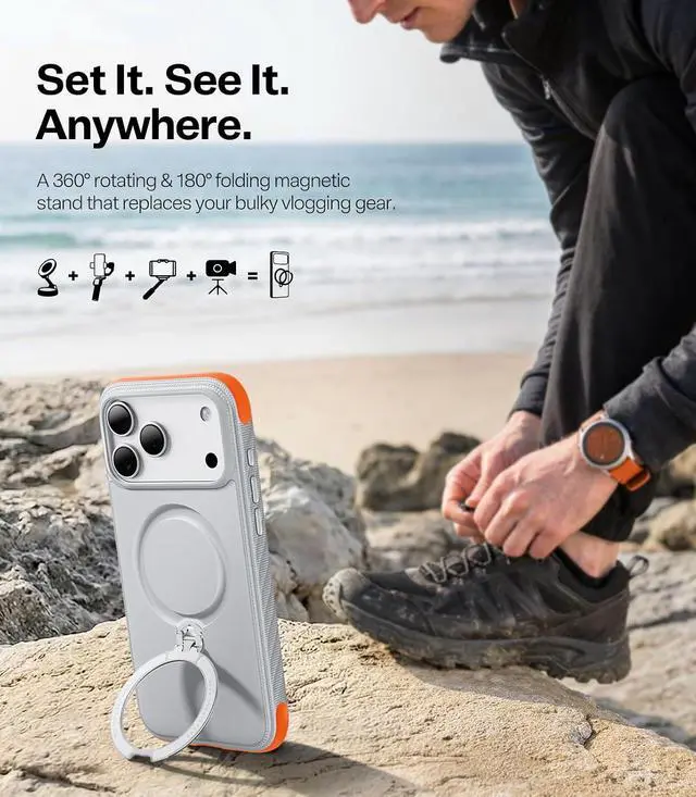 Alt view image 4 of 7 - TORRAS Q3 Rugged for iPhone 17 Pro Case with 360 Magnetic Stand, Fit for MagSafe, Microfiber Lining, Sunrise White