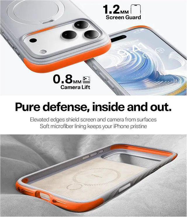 Alt view image 6 of 7 - TORRAS Q3 Rugged for iPhone 17 Pro Case with 360 Magnetic Stand, Fit for MagSafe, Microfiber Lining, Sunrise White