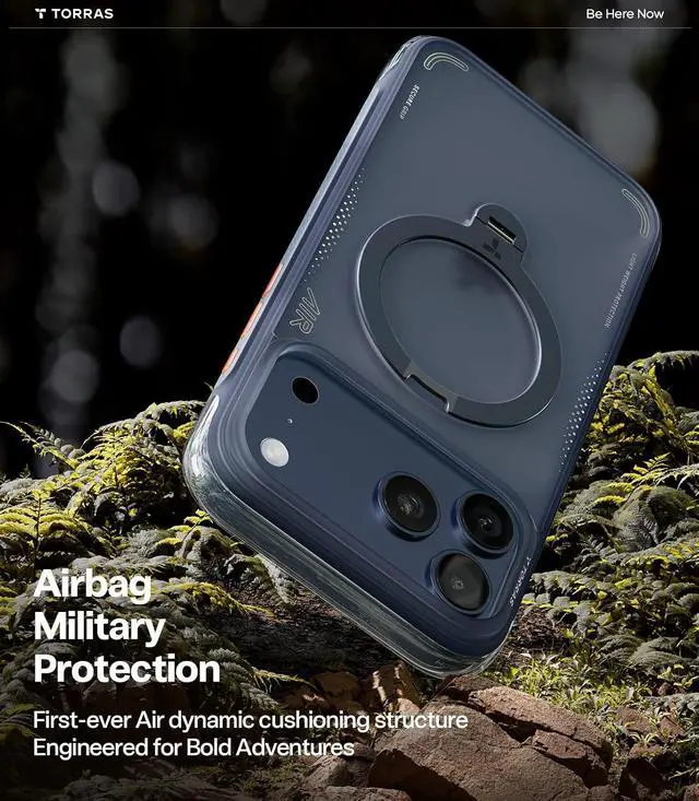 Alt view image 4 of 7 - TORRAS Ostand Q3 Air for iPhone 17 Pro Max Case 6.9'' with Stronger Magnetic Stand, Fit for Magsafe, Midnight Blue