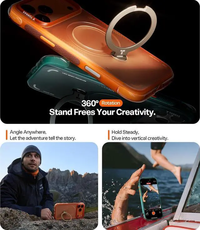 Alt view image 5 of 7 - TORRAS Ostand Q3 Air for iPhone 17 Pro Max Case 6.9'' with Stronger Magnetic Stand, Fit for Magsafe, Glacier Spirit