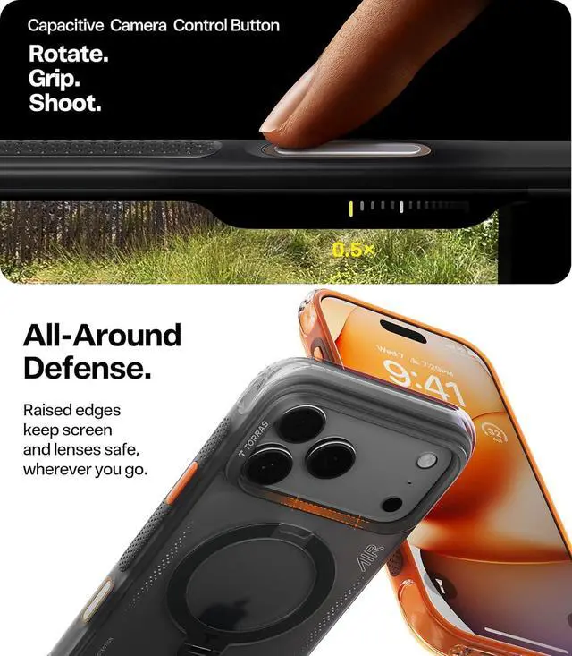 Alt view image 7 of 7 - TORRAS Ostand Q3 Air for iPhone 17 Pro Max Case 6.9'' with Stronger Magnetic Stand, Fit for Magsafe, Shadow Black