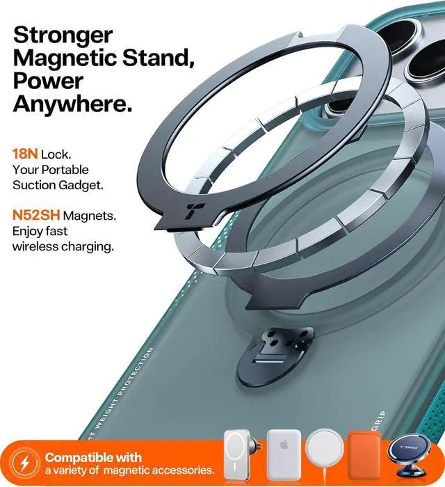 Alt view image 5 of 7 - TORRAS Ostand Q3 Air for iPhone 17 Pro Case 6.3'' with Stronger Magnetic Stand, Fit for Magsafe, Glacier Sprint
