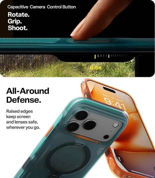 Alt view image 6 of 7 - TORRAS Ostand Q3 Air for iPhone 17 Pro Case 6.3'' with Stronger Magnetic Stand, Fit for Magsafe, Glacier Sprint