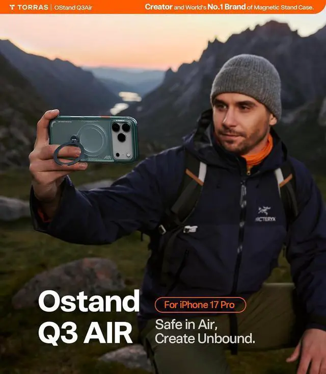Alt view image 7 of 7 - TORRAS Ostand Q3 Air for iPhone 17 Pro Case 6.3'' with Stronger Magnetic Stand, Fit for Magsafe, Glacier Sprint