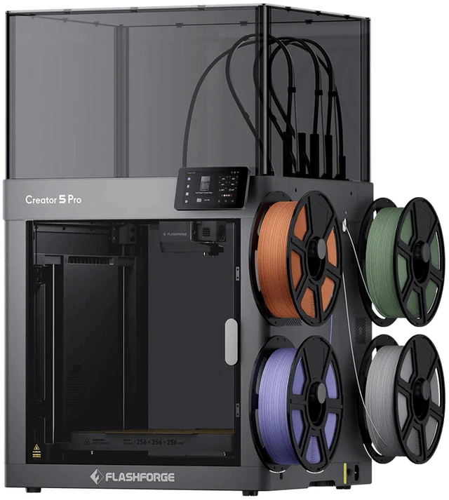 Alt view image 2 of 7 - Flashforge Creator 5 Pro 4-Toolheads Enclosed Multi-Color 3D Printer | 500% Faster, Zero Purge Waste
