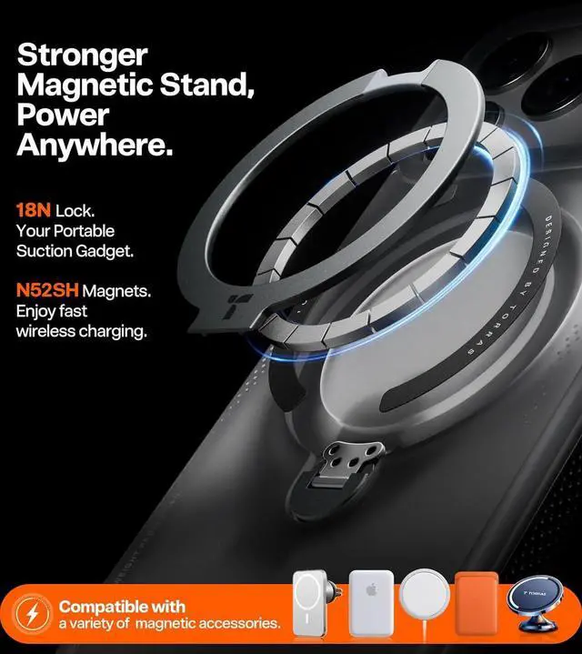 Alt view image 6 of 7 - TORRAS Ostand Q3 Air for iPhone 17 Pro Case 6.3'' with Stronger Magnetic Stand, Fit for Magsafe, Shadow Black