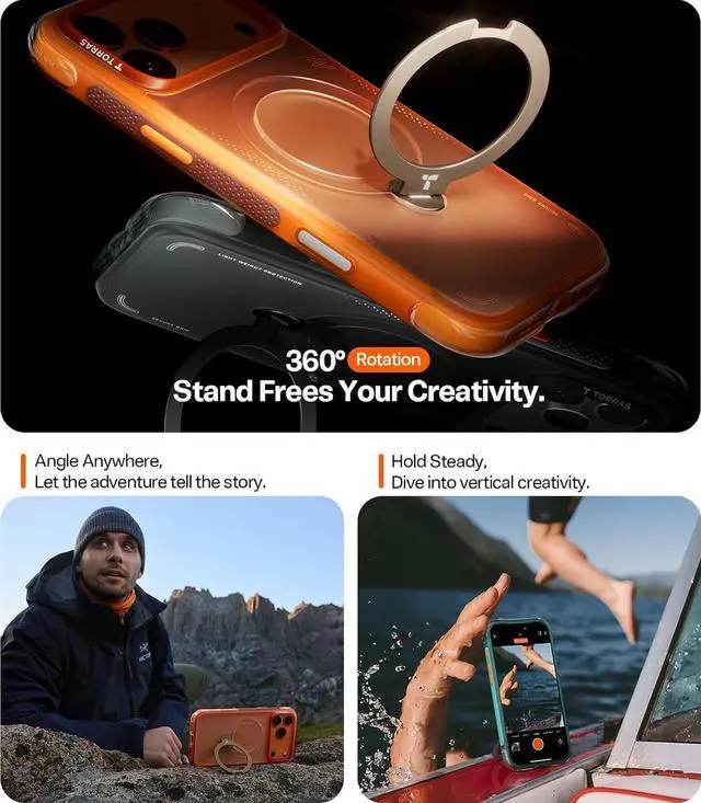 Alt view image 5 of 7 - TORRAS Ostand Q3 Air for iPhone 17 Pro Case 6.3'' with Stronger Magnetic Stand, Fit for Magsafe, Shadow Black