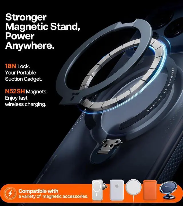 Alt view image 6 of 7 - TORRAS Ostand Q3 Air for iPhone 17 Pro Case 6.3'' with Stronger Magnetic Stand, Fit for Magsafe, Midnight Blue