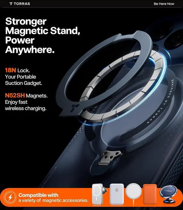 Alt view image 6 of 7 - TORRAS Ostand Q3 Air for iPhone 17 Pro Max Case 6.9'' with Stronger Magnetic Stand, Fit for Magsafe, Midnight Blue