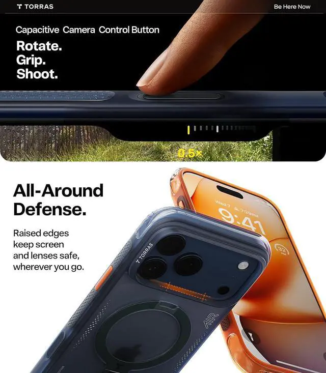 Alt view image 7 of 7 - TORRAS Ostand Q3 Air for iPhone 17 Pro Max Case 6.9'' with Stronger Magnetic Stand, Fit for Magsafe, Midnight Blue