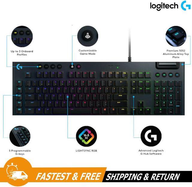 Alt view image 3 of 11 - Logitech G815 LIGHTSYNC RGB Lighting Mechanical Wired Ultra Slim Gaming Keyboard GL Clickly for PC 920-009087 - Black