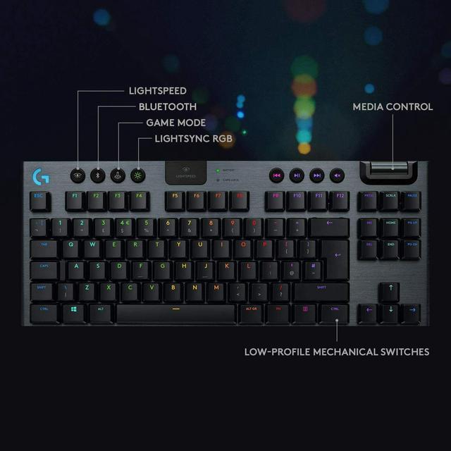 Alt view image 3 of 8 - Logitech G915 TKL 920-009495 Tenkeyless LIGHTSPEED Wireless RGB Mechanical Backlit USB Gaming Keyboard GL Tactile Switch, Carbon