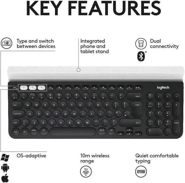 Alt view image 6 of 10 - Logitech K780 Multi-Device Wireless Keyboard (Non-Speckled) for PC / Mac / Phone & Tablet, 920-008149 - Black