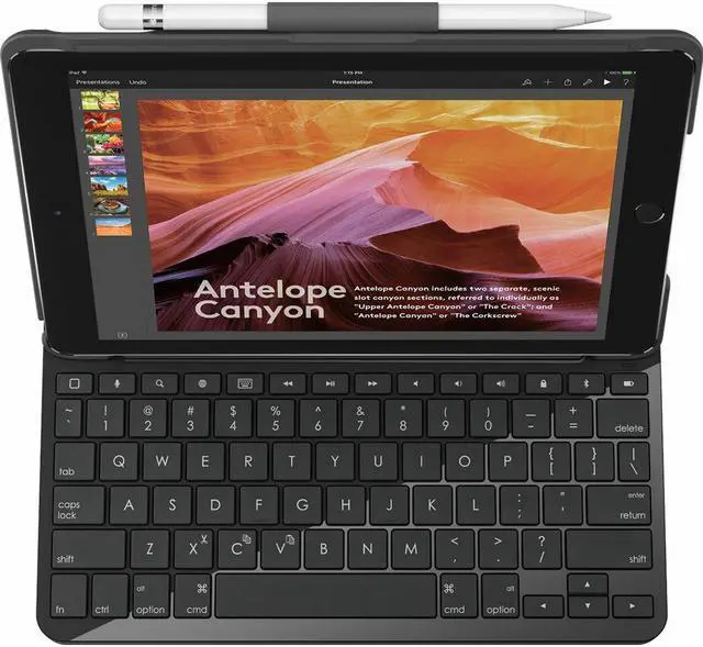 Alt view image 16 of 20 - Logitech 9.7" Slim Folio with Integrated Bluetooth Keyboard Case for Apple iPad 5th and 6th Gen 920-009017, Black