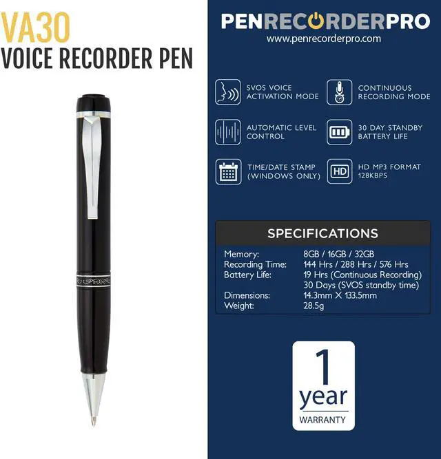 Alt view image 2 of 4 - PenRecorderPro VA30 Voice Activated Recorder Pen, 30 Day Battery Life, High Quality Small Audio Recording Device