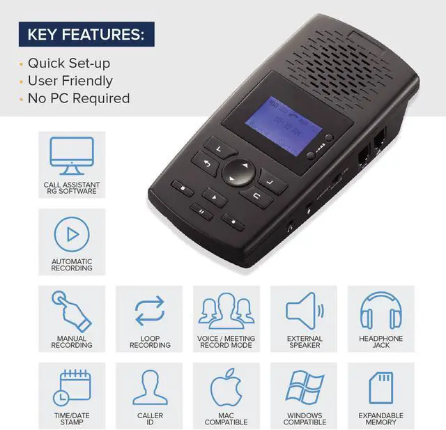 Alt view image 3 of 9 - RecorderGear TR600 Landline Phone Call Recorder For Analog/IP/Digital Lines, Automatic Telephone Recording Device