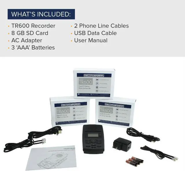 Alt view image 5 of 9 - RecorderGear TR600 Landline Phone Call Recorder For Analog/IP/Digital Lines, Automatic Telephone Recording Device