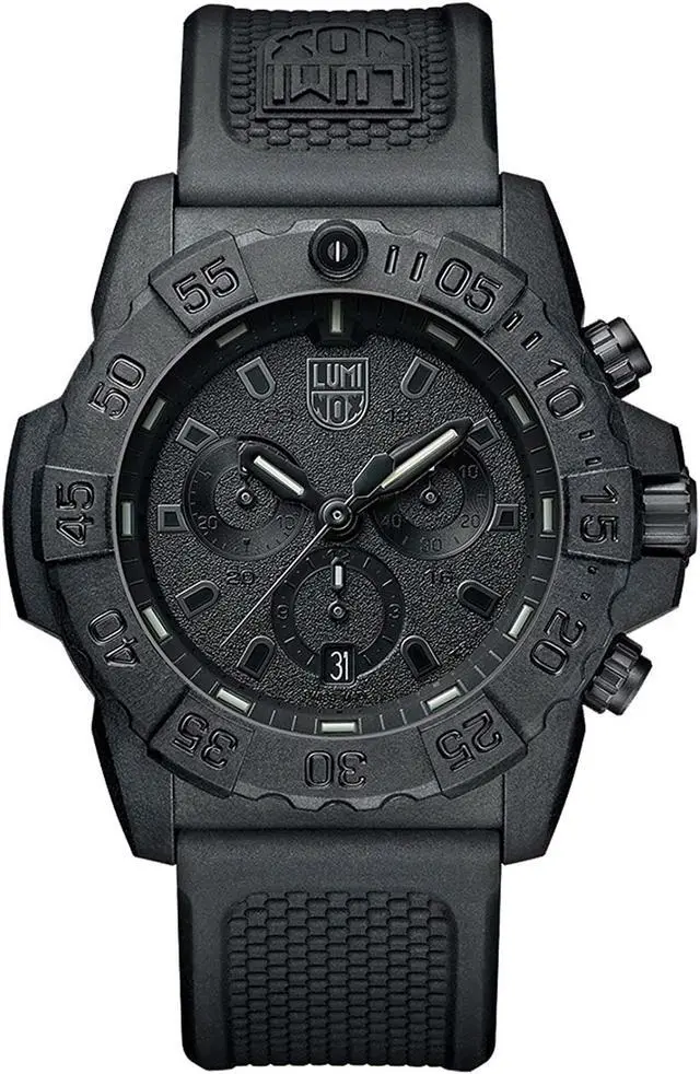 Alt view image 4 of 8 - Men's Luminox Navy SEAL Blackout Chronograph Diver's 45mm Watch 3581.BO