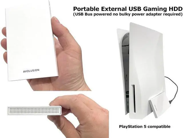 Alt view image 6 of 7 - Avolusion HD250U3-WH 1TB USB 3.0 Portable External Gaming PS5 Hard Drive - White (PS5 Pre-Formatted) - 2 Year Warranty