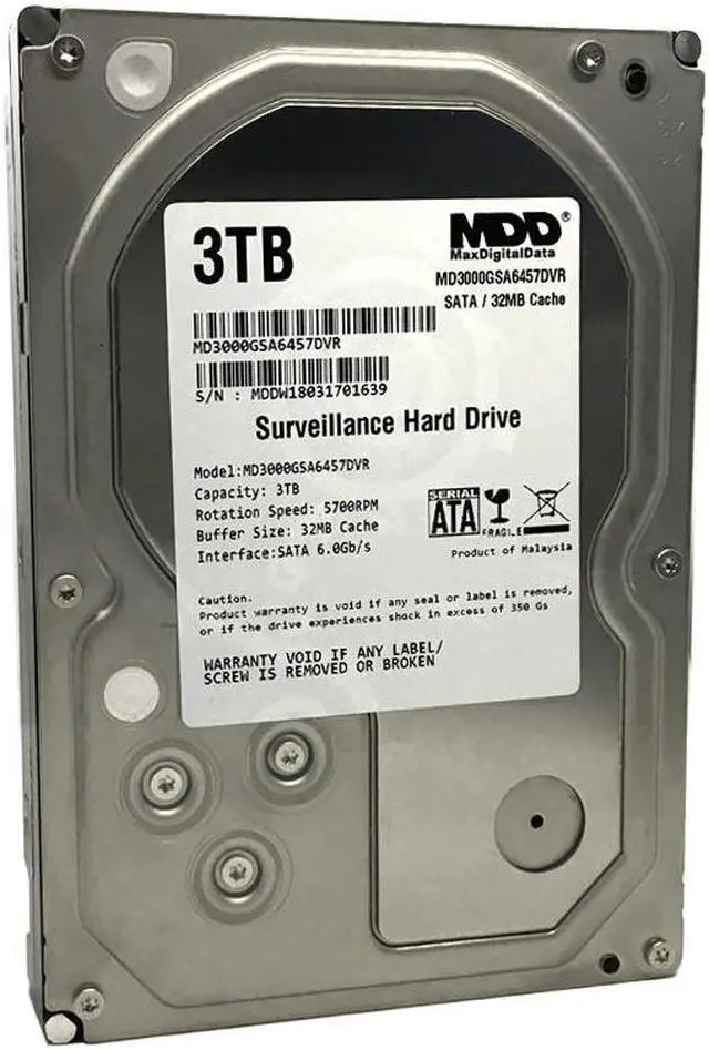 Alt view image 2 of 5 - MaxDigitalData 3TB 32MB Cache 5700PM SATA 6.0Gb/s 3.5" Internal Surveillance CCTV DVR Hard Drive (MD3000GSA3257DVR) - 2 Year Warranty