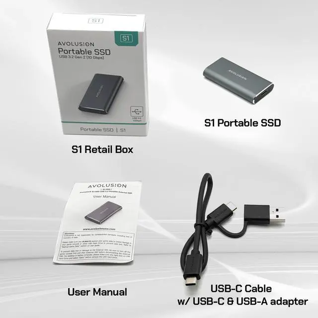 Alt view image 6 of 6 - Avolusion S1 1TB Portable SSD - Up to 1000MB/s - PC and Mac - USB 3.2 USB-C External Solid State Drive - S1-SSD-T1, Durable Aluminum Built