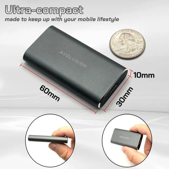 Alt view image 4 of 6 - Avolusion S1 1TB Portable SSD - Up to 1000MB/s - PC and Mac - USB 3.2 USB-C External Solid State Drive - S1-SSD-T1, Durable Aluminum Built