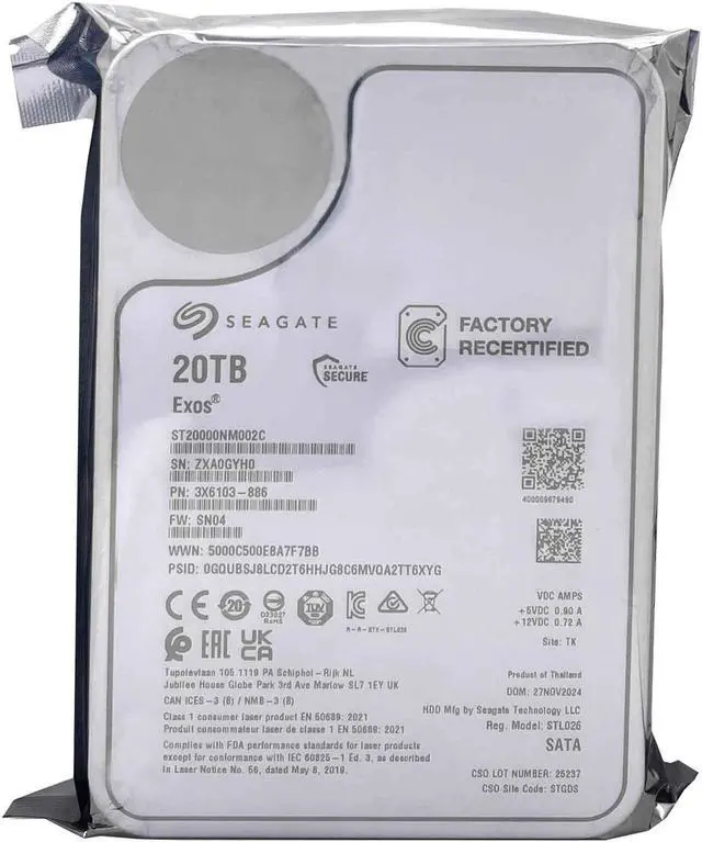 Alt view image 2 of 12 - Seagate Exos ST20000NM002C 20TB 7200RPM SATA 6Gb/s 256MB Cache CMR 3.5-Inch Enterprise Hard Drive