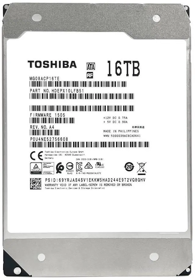 Alt view image 2 of 5 - Toshiba MG08 MG08ACP16TE 16TB 7.2K RPM SATA 6Gb/s 512e 3.5in Hard Drive